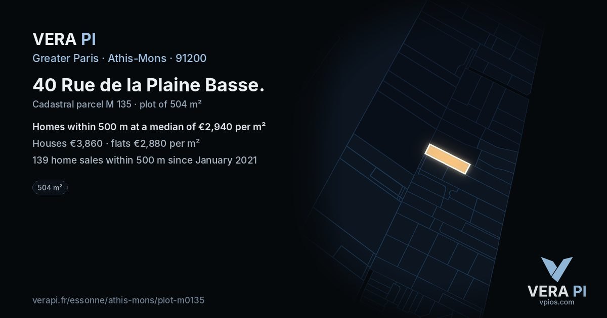 40 Rue de la Plaine Basse, Athis-Mons at night – the plot lit, the parcels around coloured by the prices near them
