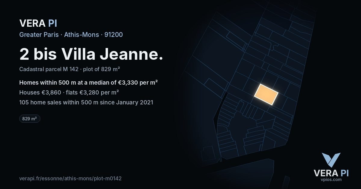 2 bis Villa Jeanne, Athis-Mons at night – the plot lit, the parcels around coloured by the prices near them