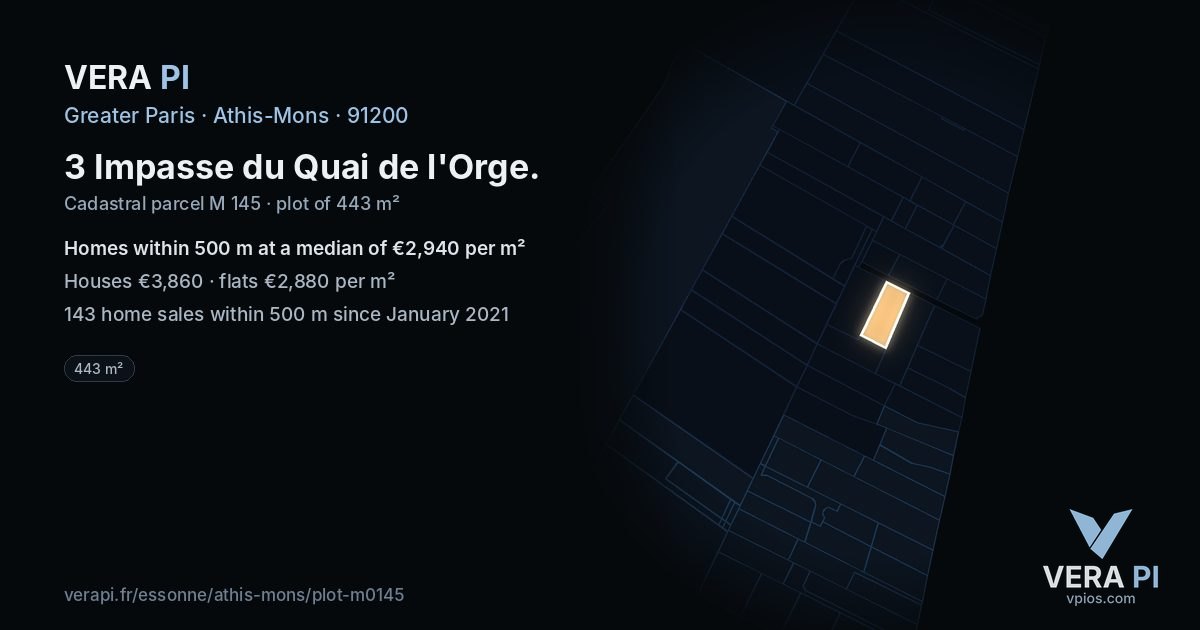 3 Impasse du Quai de l'Orge, Athis-Mons at night – the plot lit, the parcels around coloured by the prices near them