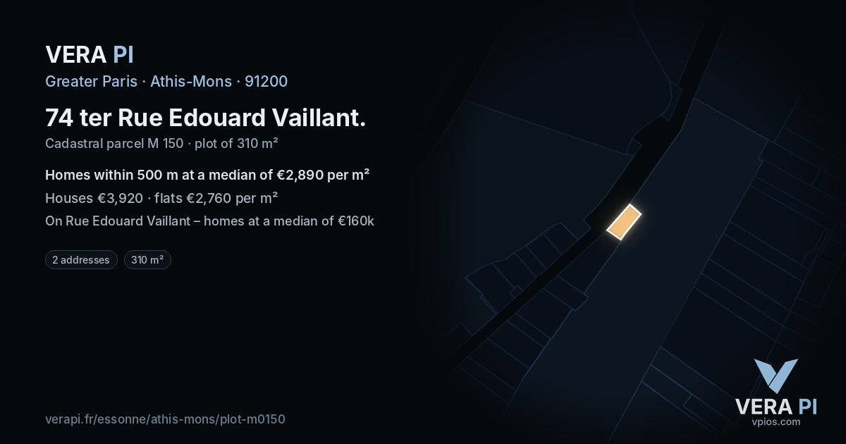 74 ter Rue Edouard Vaillant, Athis-Mons at night – the plot lit, the parcels around coloured by the prices near them