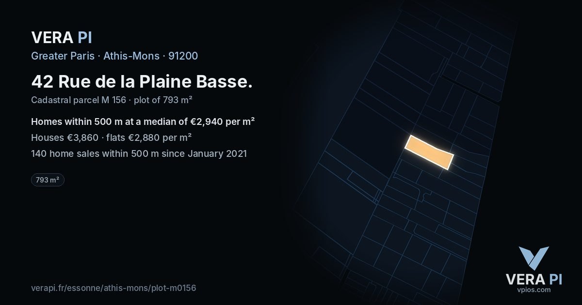 42 Rue de la Plaine Basse, Athis-Mons at night – the plot lit, the parcels around coloured by the prices near them
