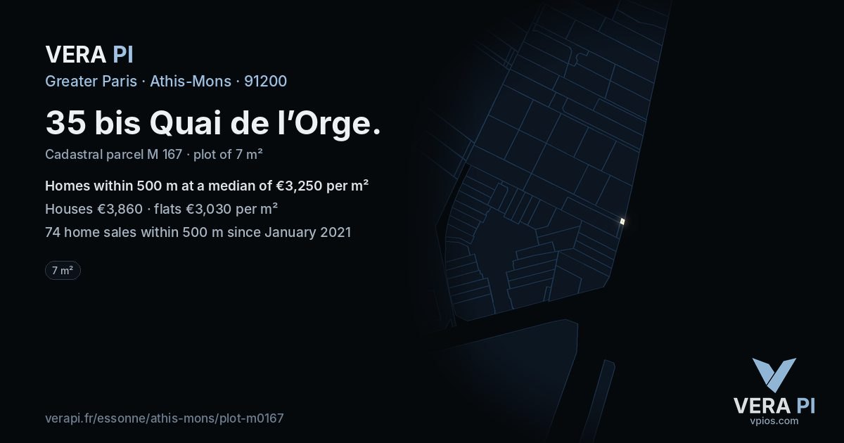 35 bis Quai de l’Orge, Athis-Mons at night – the plot lit, the parcels around coloured by the prices near them