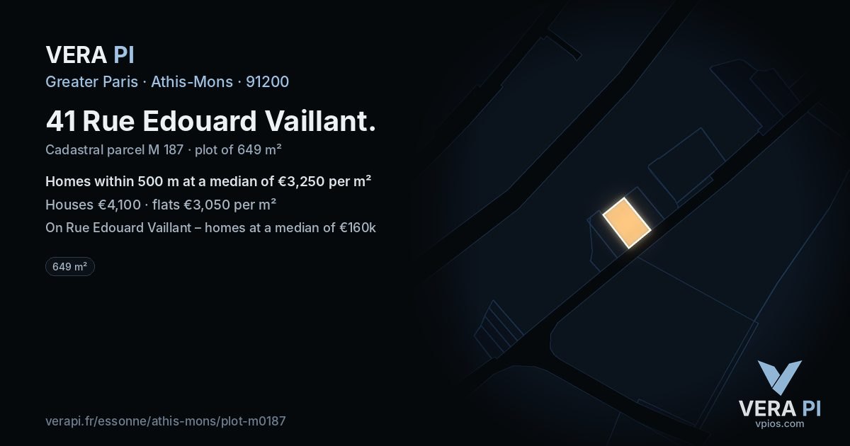 41 Rue Edouard Vaillant, Athis-Mons at night – the plot lit, the parcels around coloured by the prices near them