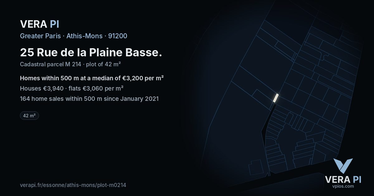 25 Rue de la Plaine Basse, Athis-Mons at night – the plot lit, the parcels around coloured by the prices near them