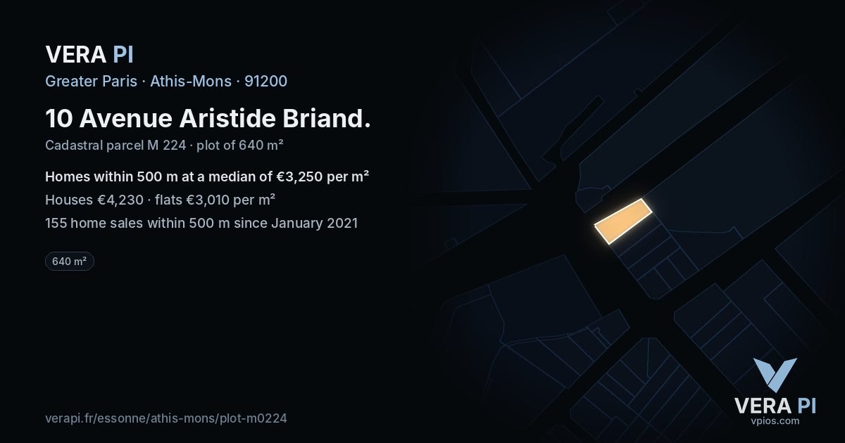 10 Avenue Aristide Briand, Athis-Mons at night – the plot lit, the parcels around coloured by the prices near them