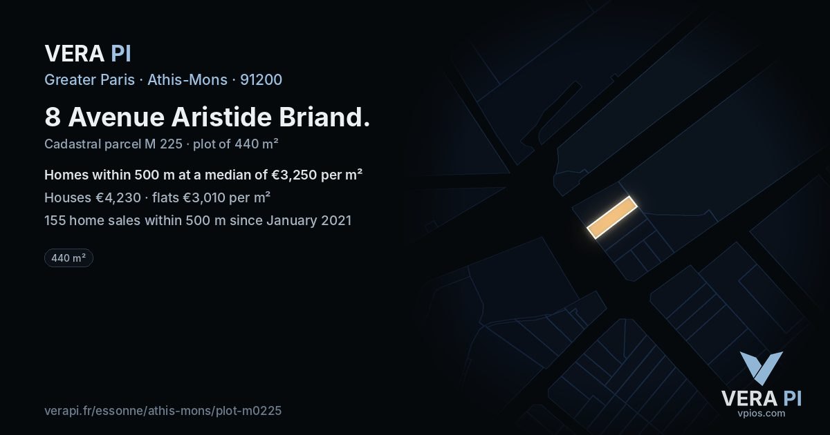 8 Avenue Aristide Briand, Athis-Mons at night – the plot lit, the parcels around coloured by the prices near them