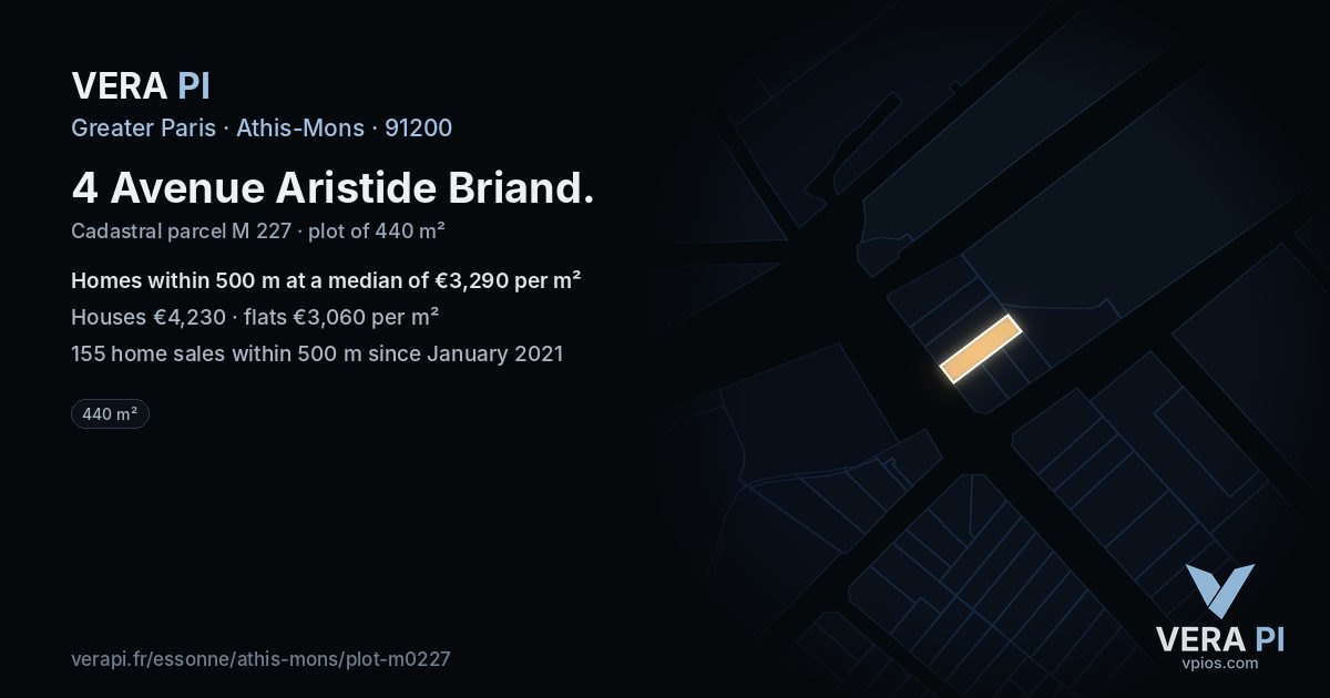 4 Avenue Aristide Briand, Athis-Mons at night – the plot lit, the parcels around coloured by the prices near them