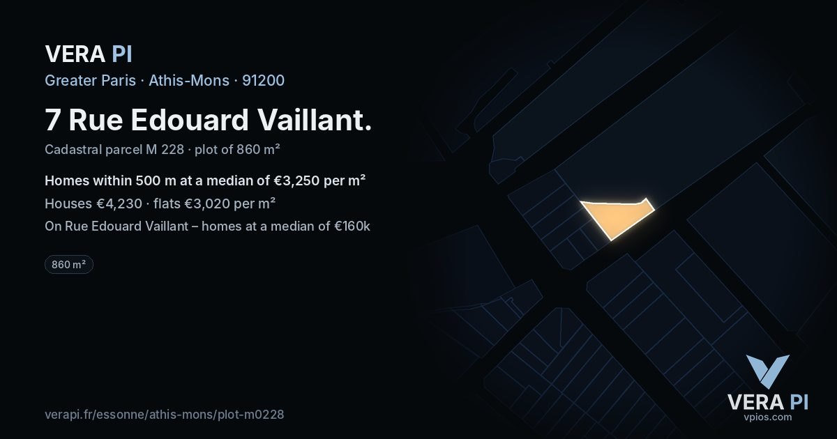7 Rue Edouard Vaillant, Athis-Mons at night – the plot lit, the parcels around coloured by the prices near them