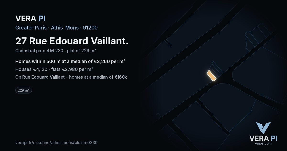 27 Rue Edouard Vaillant, Athis-Mons at night – the plot lit, the parcels around coloured by the prices near them