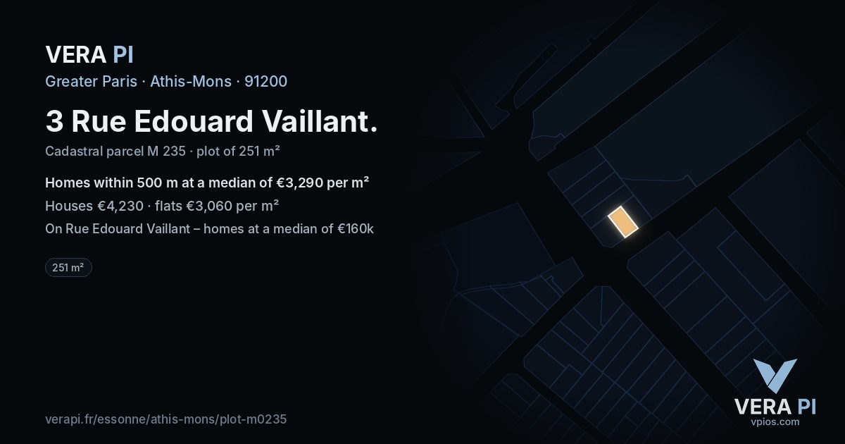 3 Rue Edouard Vaillant, Athis-Mons at night – the plot lit, the parcels around coloured by the prices near them