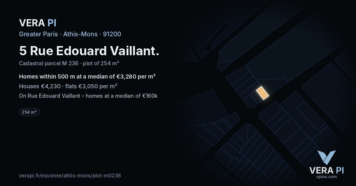 5 Rue Edouard Vaillant, Athis-Mons at night – the plot lit, the parcels around coloured by the prices near them