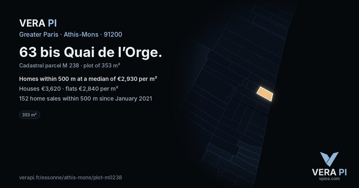 63 bis Quai de l’Orge, Athis-Mons at night – the plot lit, the parcels around coloured by the prices near them