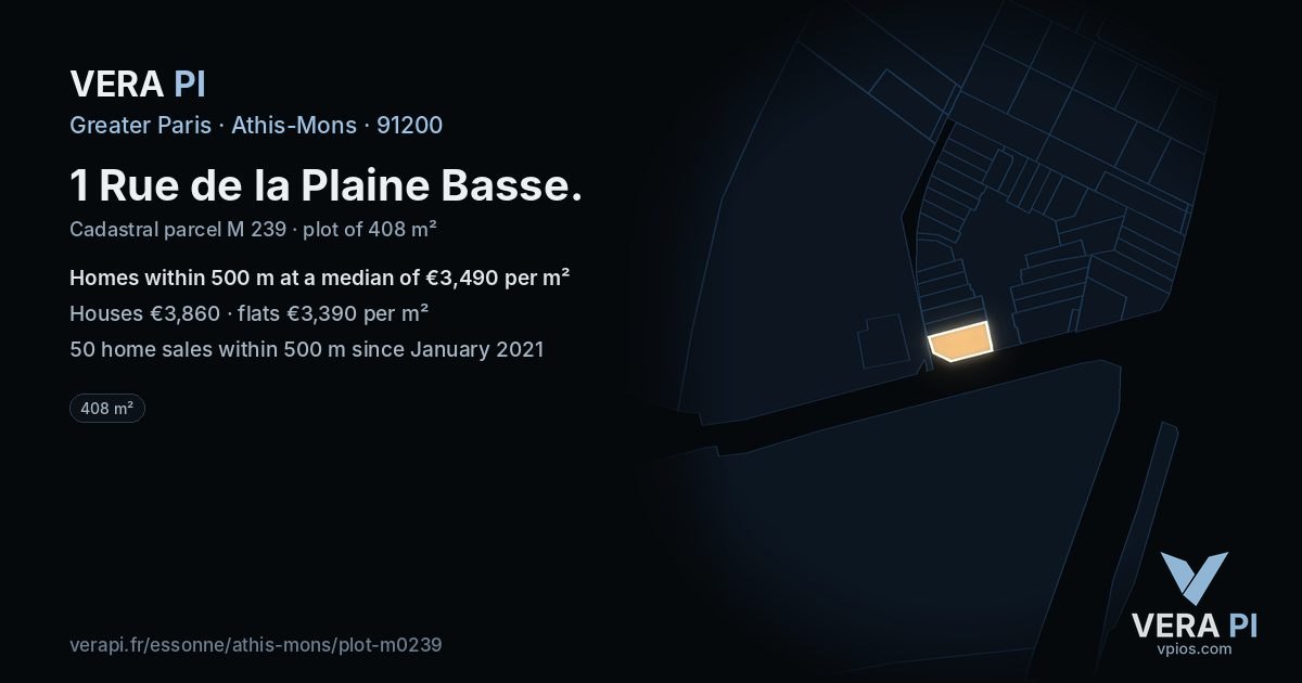 1 Rue de la Plaine Basse, Athis-Mons at night – the plot lit, the parcels around coloured by the prices near them