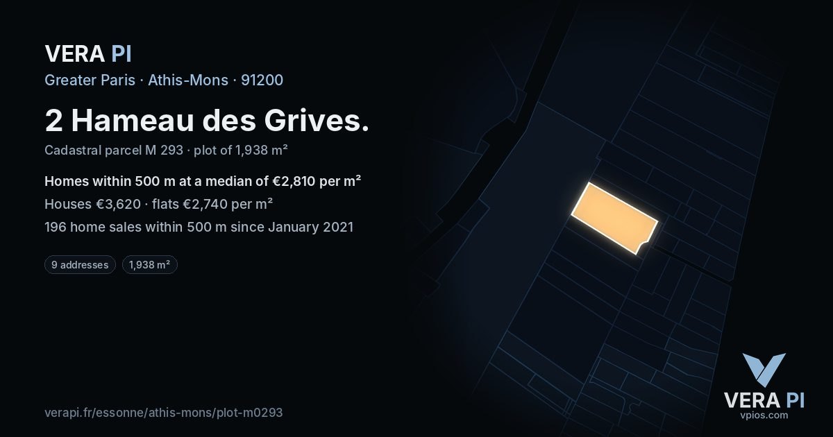 2 Hameau des Grives, Athis-Mons at night – the plot lit, the parcels around coloured by the prices near them