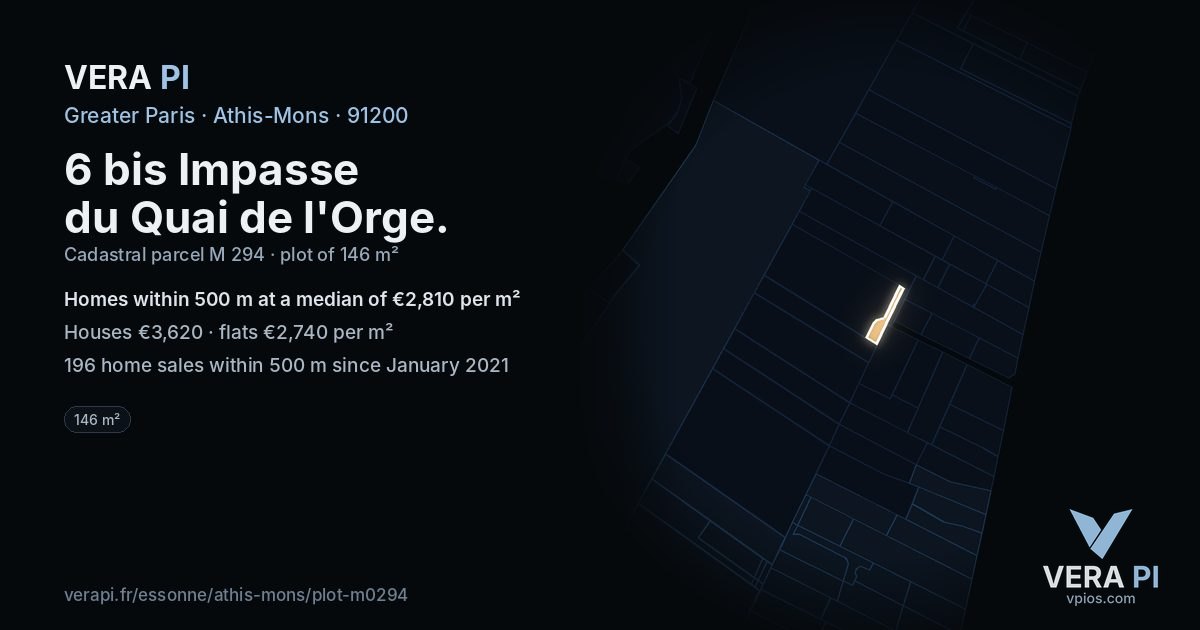 6 bis Impasse du Quai de l'Orge, Athis-Mons at night – the plot lit, the parcels around coloured by the prices near them