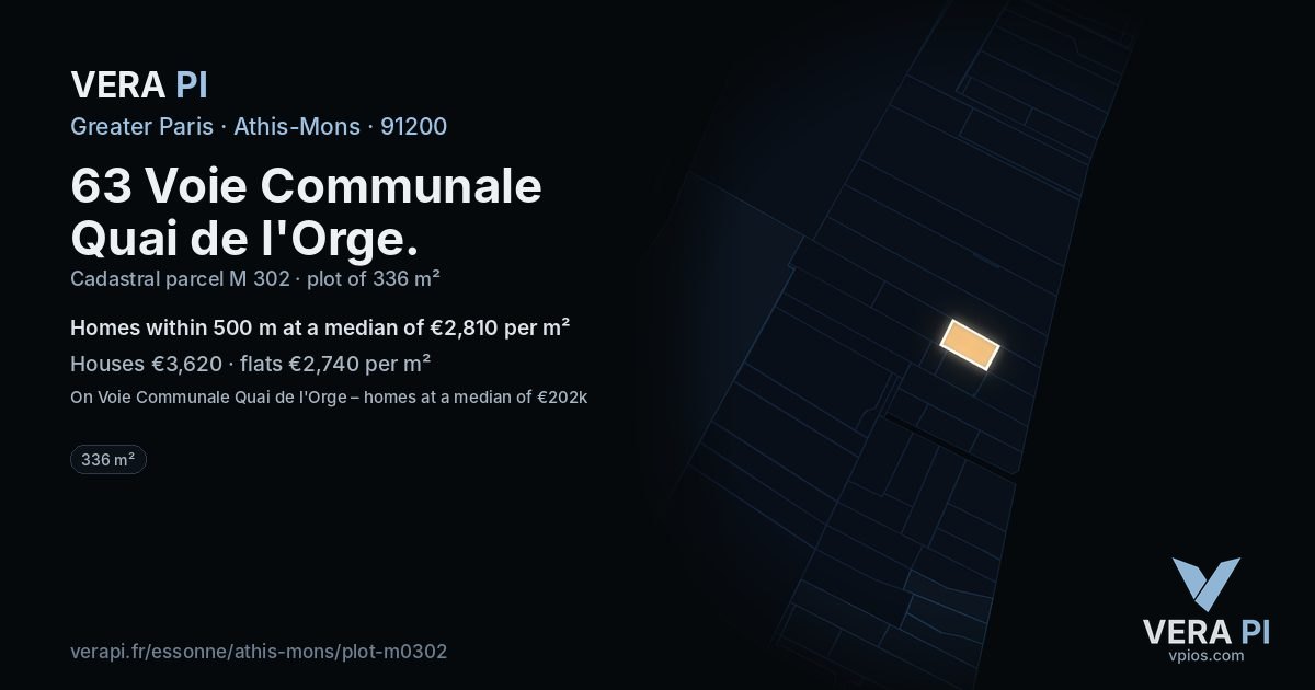 63 Voie Communale Quai de l'Orge, Athis-Mons at night – the plot lit, the parcels around coloured by the prices near them