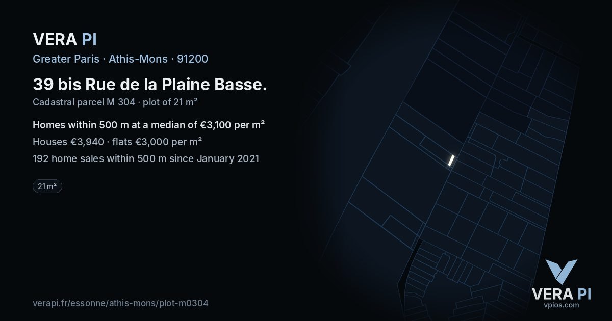 39 bis Rue de la Plaine Basse, Athis-Mons at night – the plot lit, the parcels around coloured by the prices near them