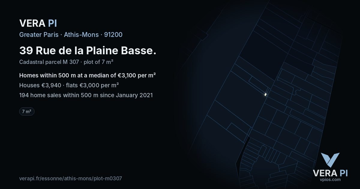 39 Rue de la Plaine Basse, Athis-Mons at night – the plot lit, the parcels around coloured by the prices near them