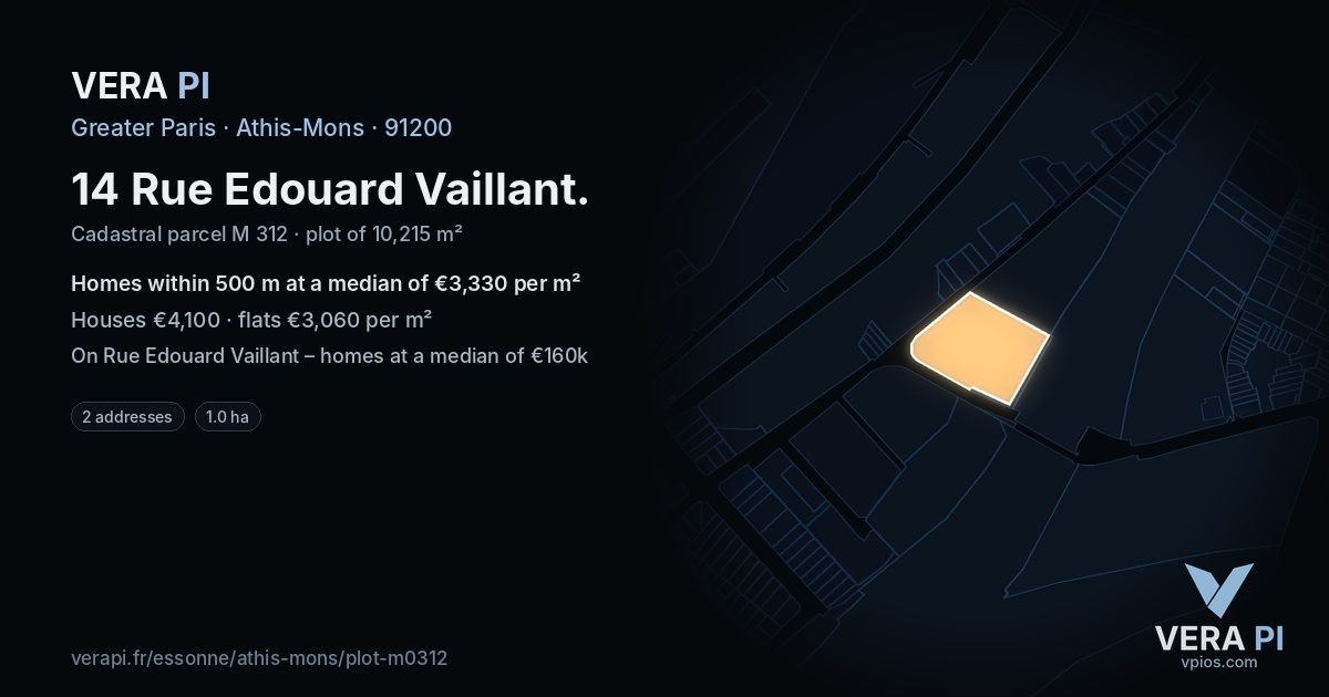 14 Rue Edouard Vaillant, Athis-Mons at night – the plot lit, the parcels around coloured by the prices near them