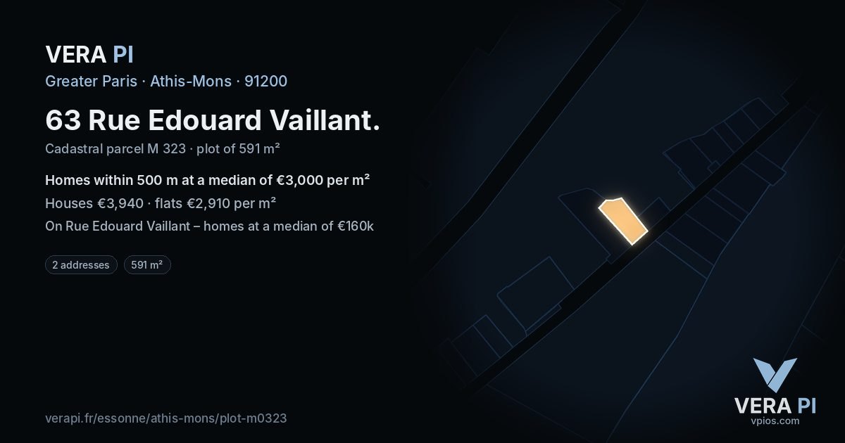 63 Rue Edouard Vaillant, Athis-Mons at night – the plot lit, the parcels around coloured by the prices near them
