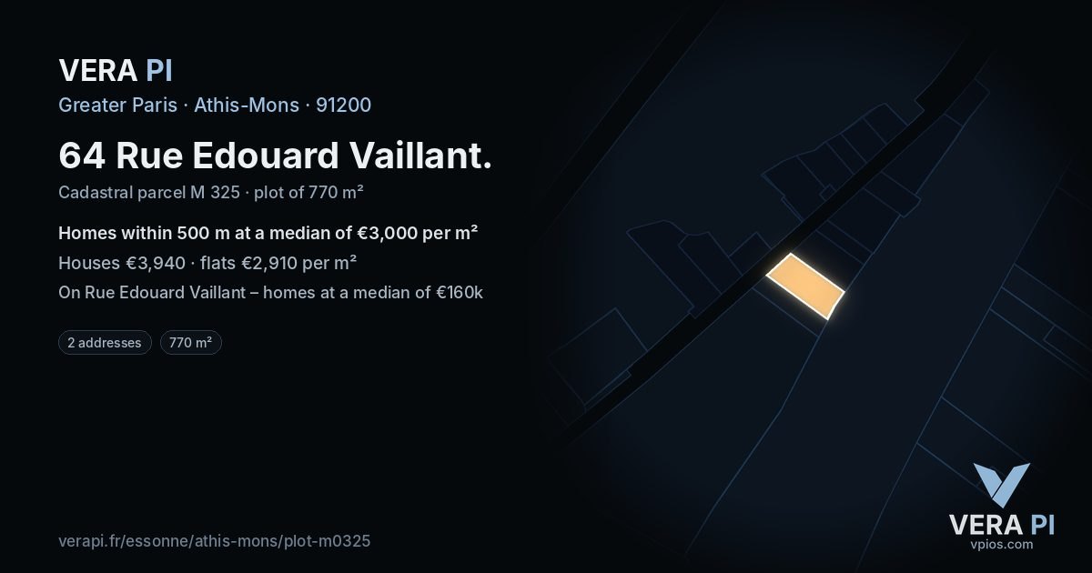 64 Rue Edouard Vaillant, Athis-Mons at night – the plot lit, the parcels around coloured by the prices near them