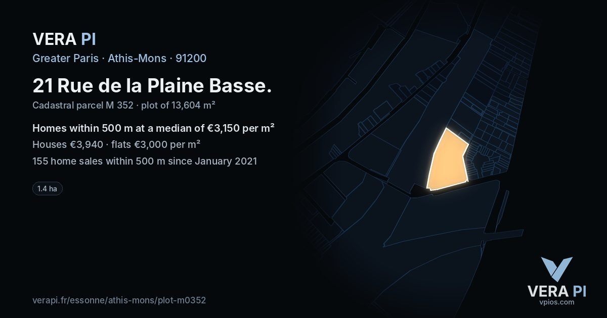 21 Rue de la Plaine Basse, Athis-Mons at night – the plot lit, the parcels around coloured by the prices near them