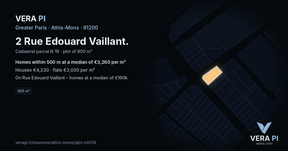2 Rue Edouard Vaillant, Athis-Mons at night – the plot lit, the parcels around coloured by the prices near them