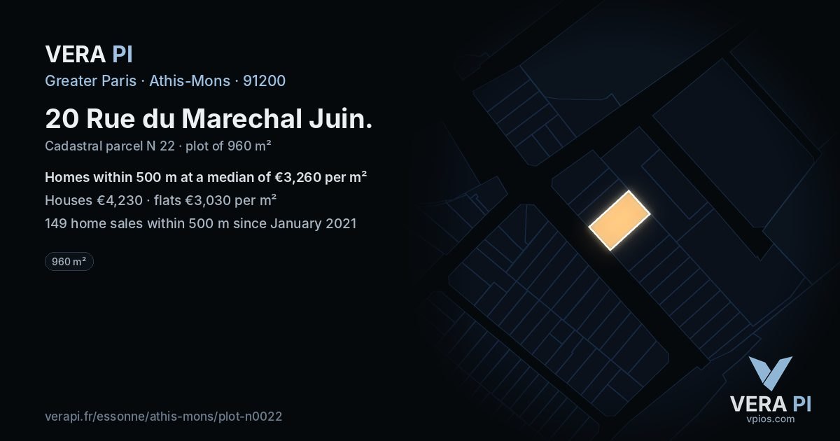 20 Rue du Marechal Juin, Athis-Mons at night – the plot lit, the parcels around coloured by the prices near them