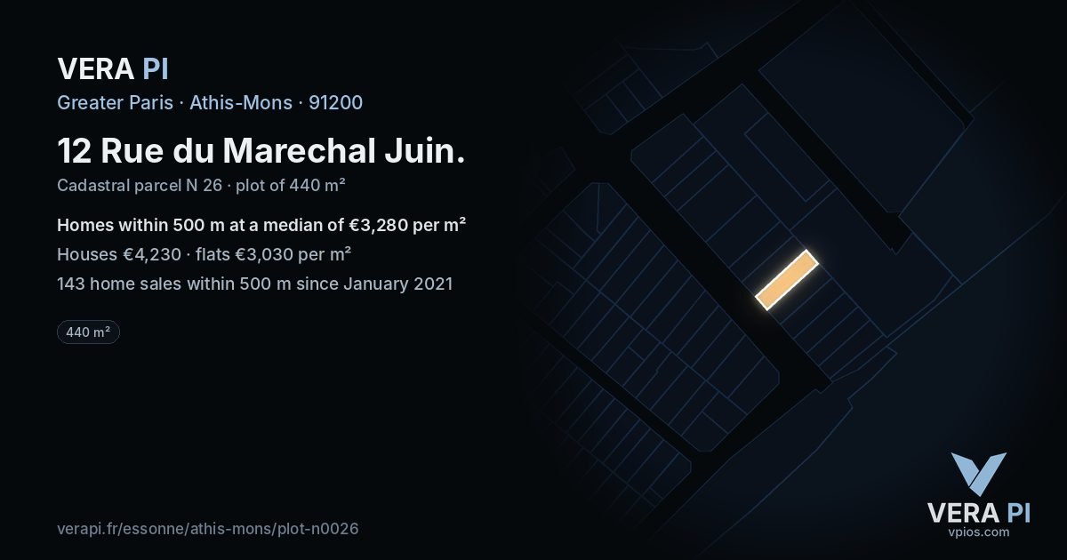 12 Rue du Marechal Juin, Athis-Mons at night – the plot lit, the parcels around coloured by the prices near them