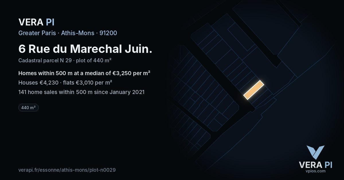 6 Rue du Marechal Juin, Athis-Mons at night – the plot lit, the parcels around coloured by the prices near them
