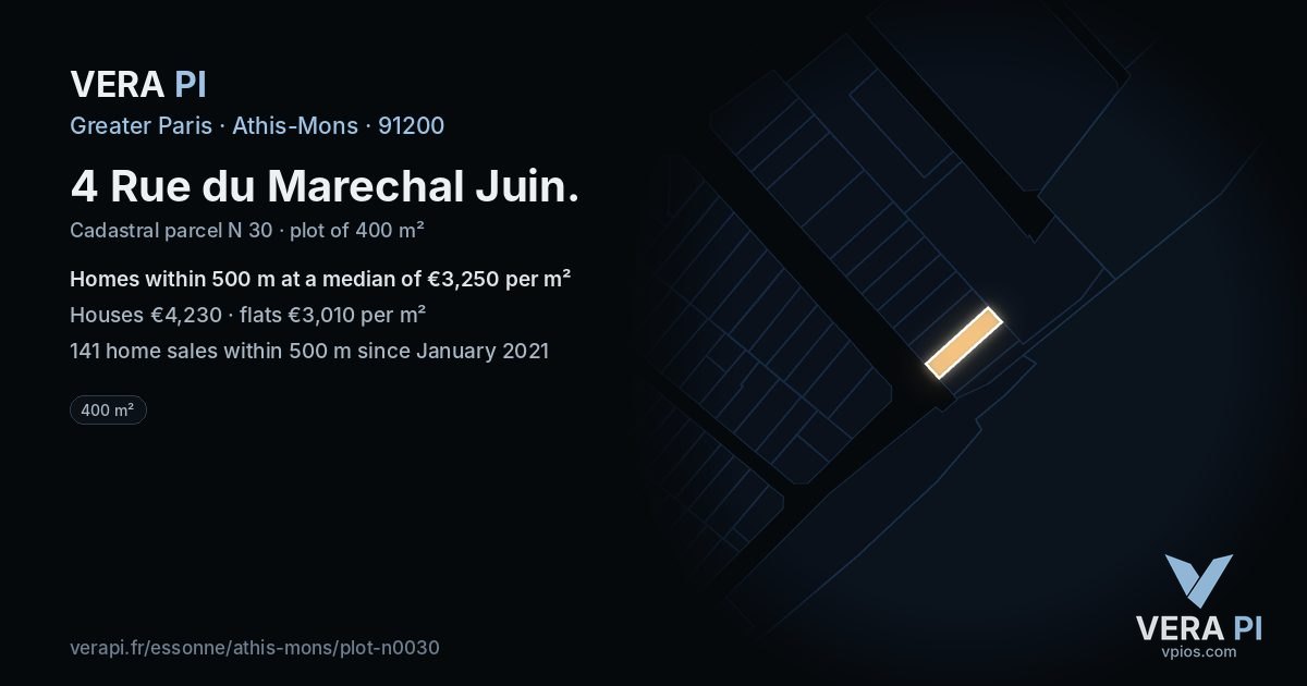 4 Rue du Marechal Juin, Athis-Mons at night – the plot lit, the parcels around coloured by the prices near them