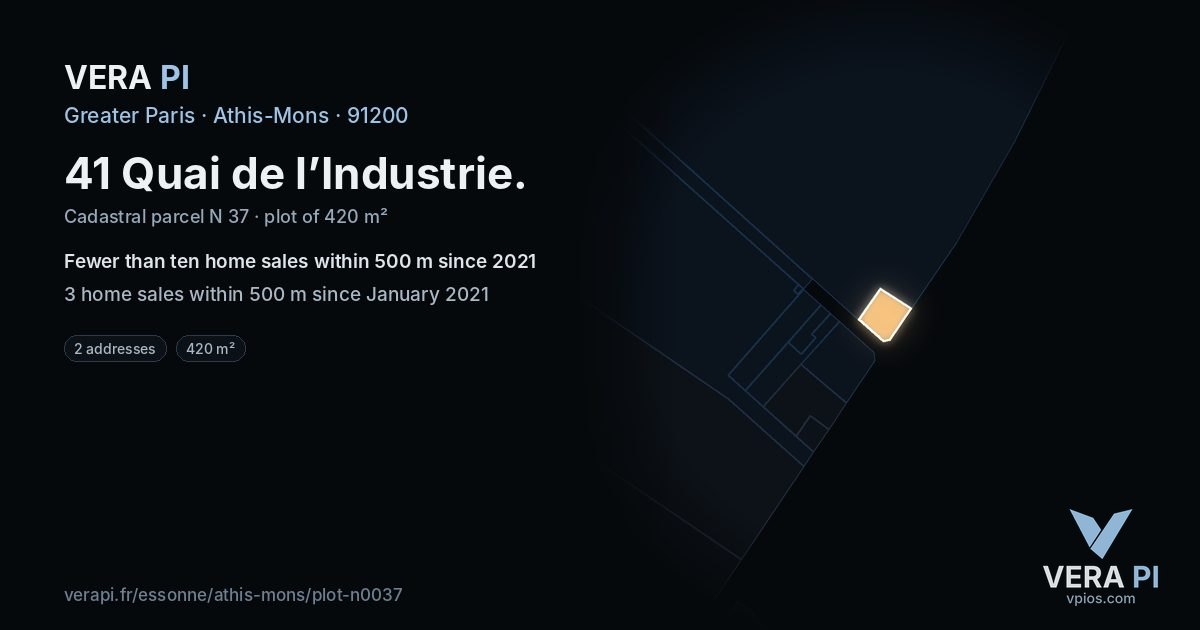 41 Quai de l’Industrie, Athis-Mons at night – the plot lit, the parcels around coloured by the prices near them