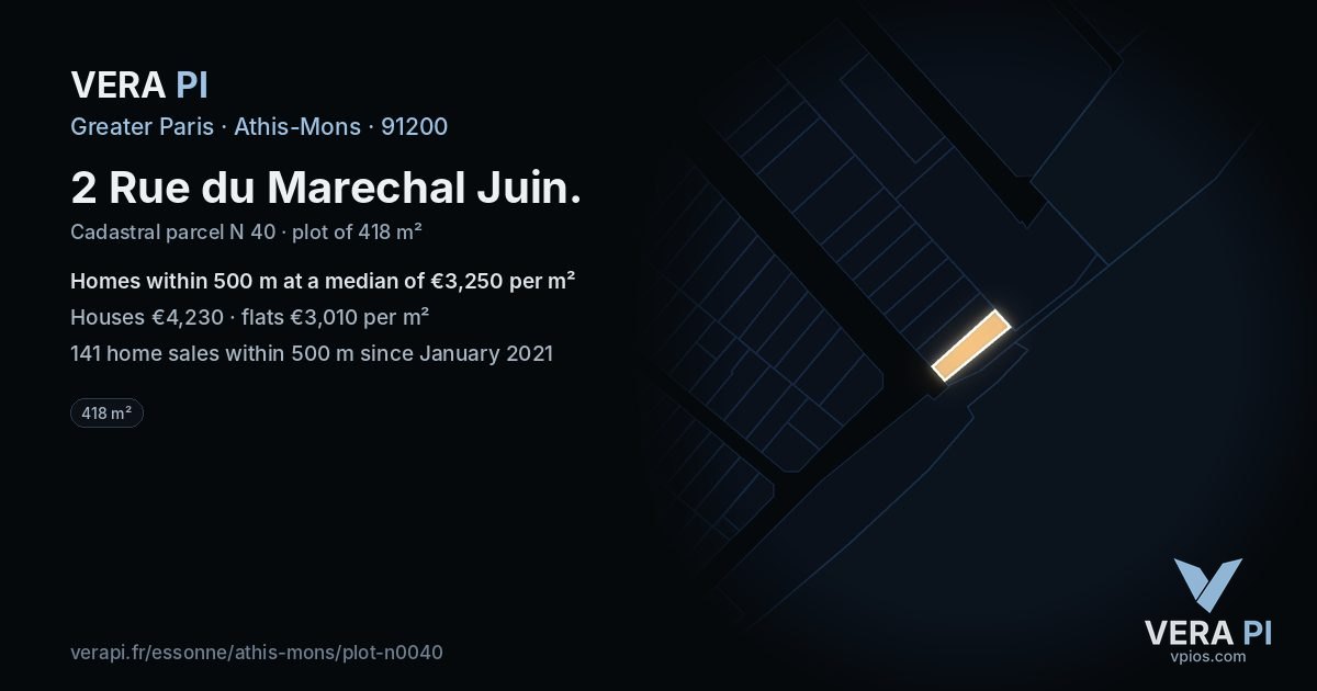 2 Rue du Marechal Juin, Athis-Mons at night – the plot lit, the parcels around coloured by the prices near them