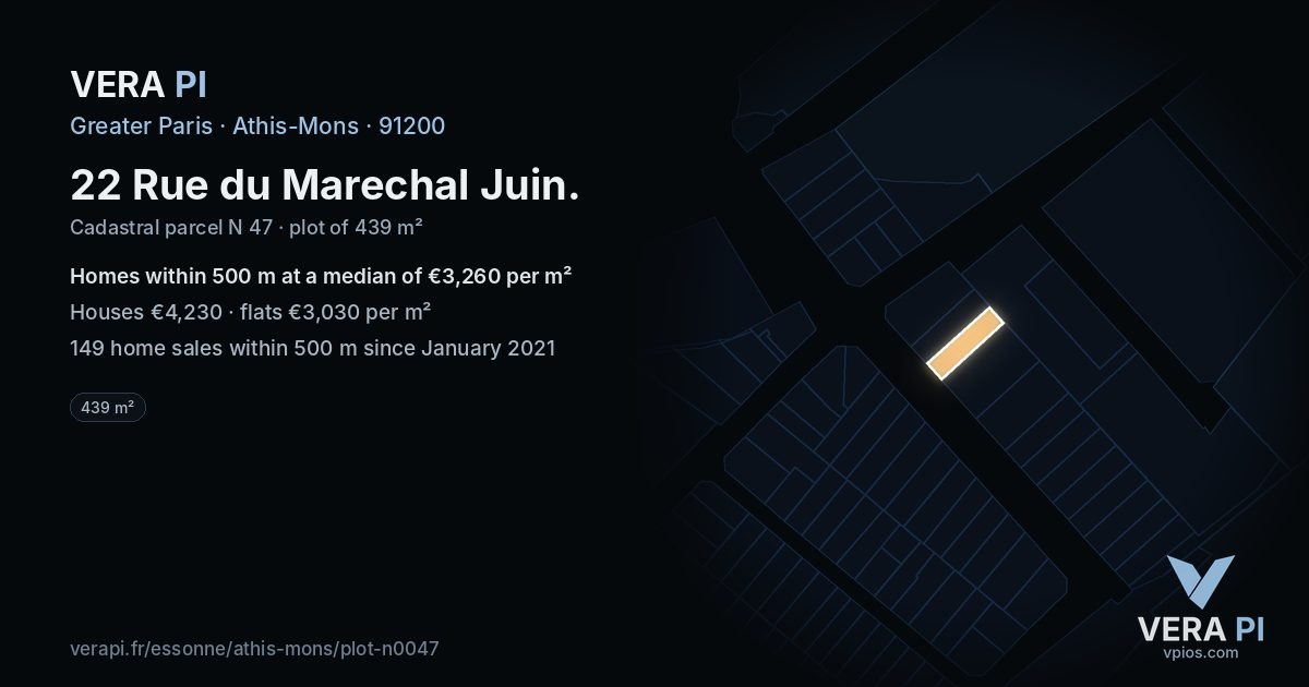 22 Rue du Marechal Juin, Athis-Mons at night – the plot lit, the parcels around coloured by the prices near them