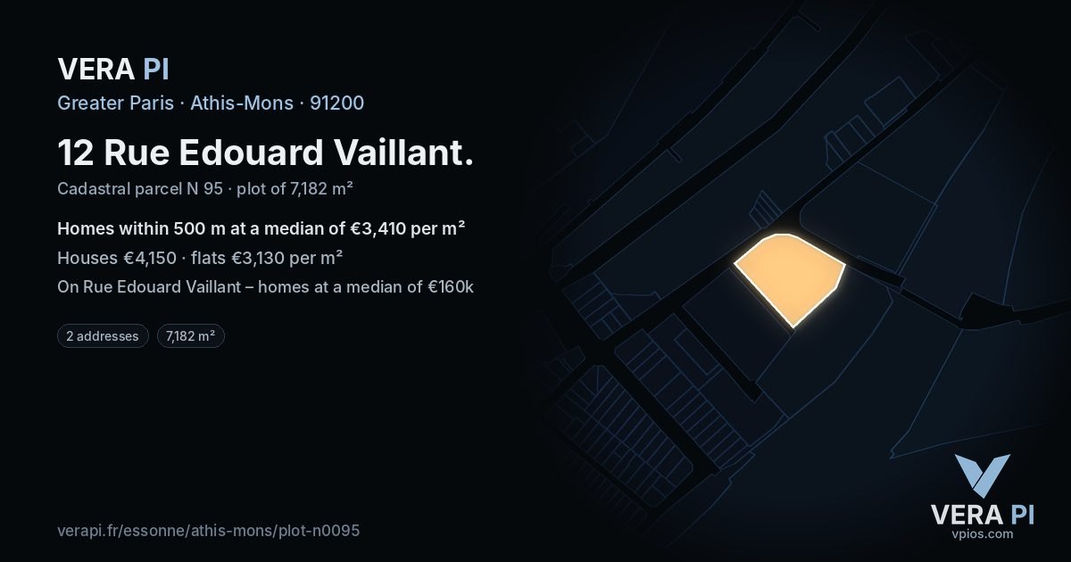 12 Rue Edouard Vaillant, Athis-Mons at night – the plot lit, the parcels around coloured by the prices near them