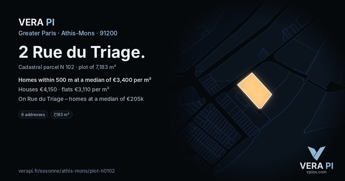 2 Rue du Triage, Athis-Mons at night – the plot lit, the parcels around coloured by the prices near them