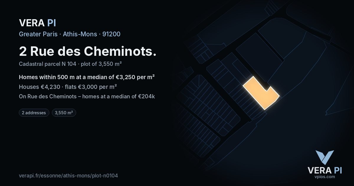 2 Rue des Cheminots, Athis-Mons at night – the plot lit, the parcels around coloured by the prices near them