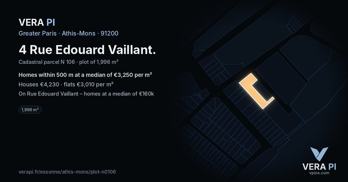 4 Rue Edouard Vaillant, Athis-Mons at night – the plot lit, the parcels around coloured by the prices near them