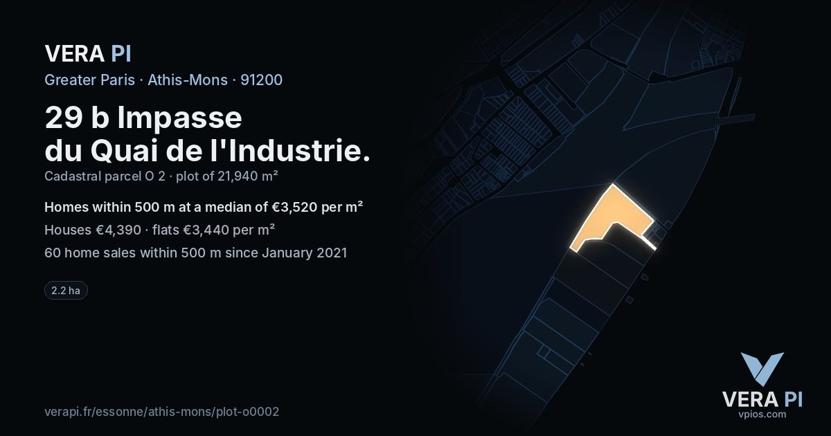 29 b Impasse du Quai de l'Industrie, Athis-Mons at night – the plot lit, the parcels around coloured by the prices near them
