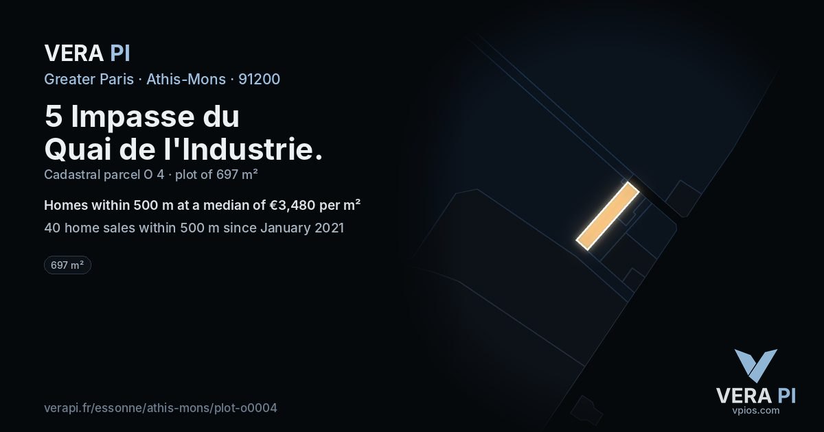 5 Impasse du Quai de l'Industrie, Athis-Mons at night – the plot lit, the parcels around coloured by the prices near them