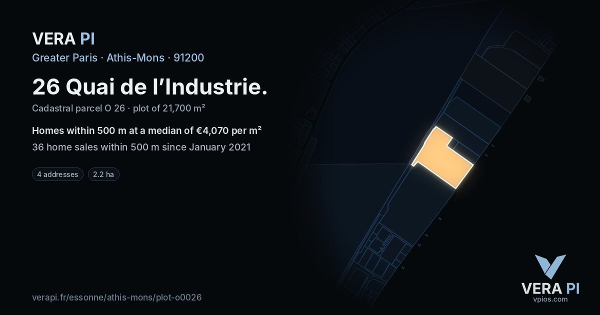 26 Quai de l’Industrie, Athis-Mons at night – the plot lit, the parcels around coloured by the prices near them