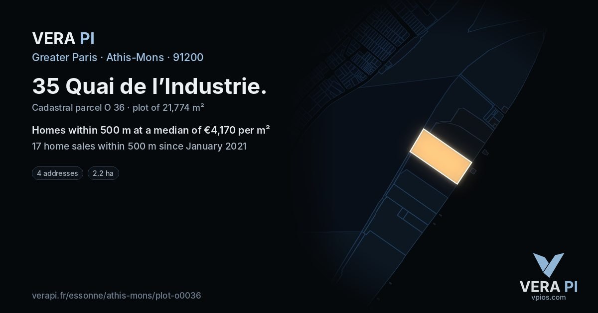 35 Quai de l’Industrie, Athis-Mons at night – the plot lit, the parcels around coloured by the prices near them