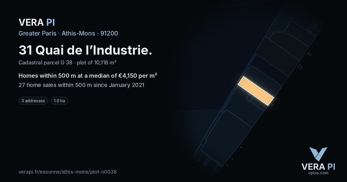 31 Quai de l’Industrie, Athis-Mons at night – the plot lit, the parcels around coloured by the prices near them