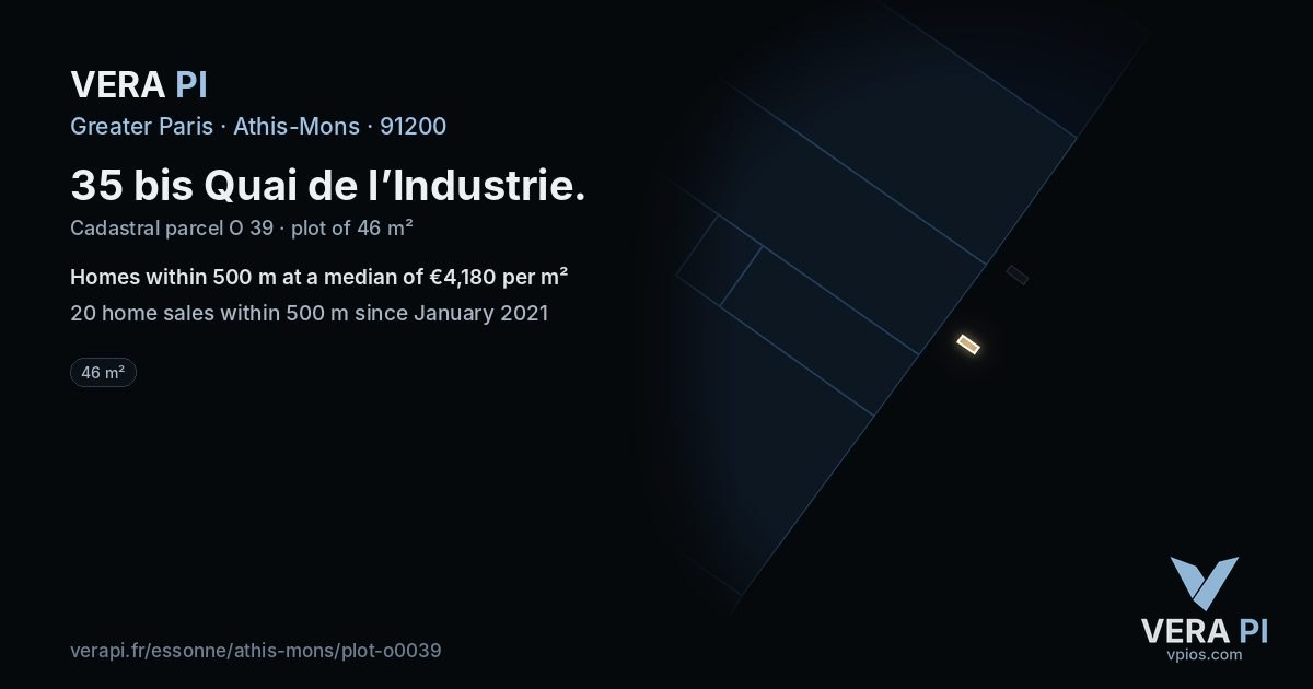35 bis Quai de l’Industrie, Athis-Mons at night – the plot lit, the parcels around coloured by the prices near them