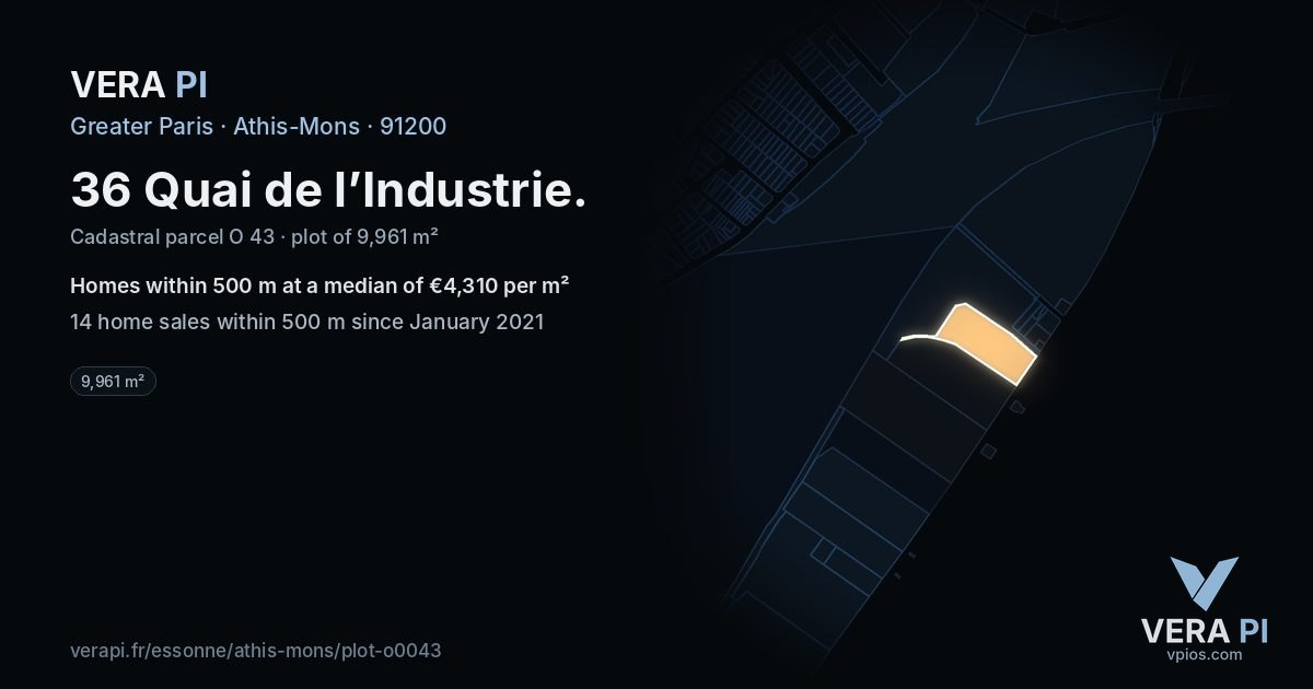 36 Quai de l’Industrie, Athis-Mons at night – the plot lit, the parcels around coloured by the prices near them