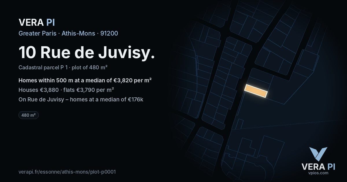 10 Rue de Juvisy, Athis-Mons at night – the plot lit, the parcels around coloured by the prices near them