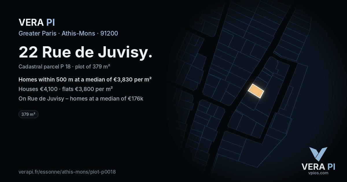 22 Rue de Juvisy, Athis-Mons at night – the plot lit, the parcels around coloured by the prices near them