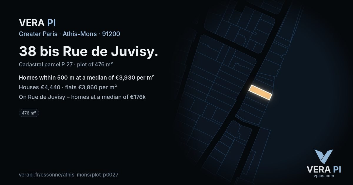 38 bis Rue de Juvisy, Athis-Mons at night – the plot lit, the parcels around coloured by the prices near them
