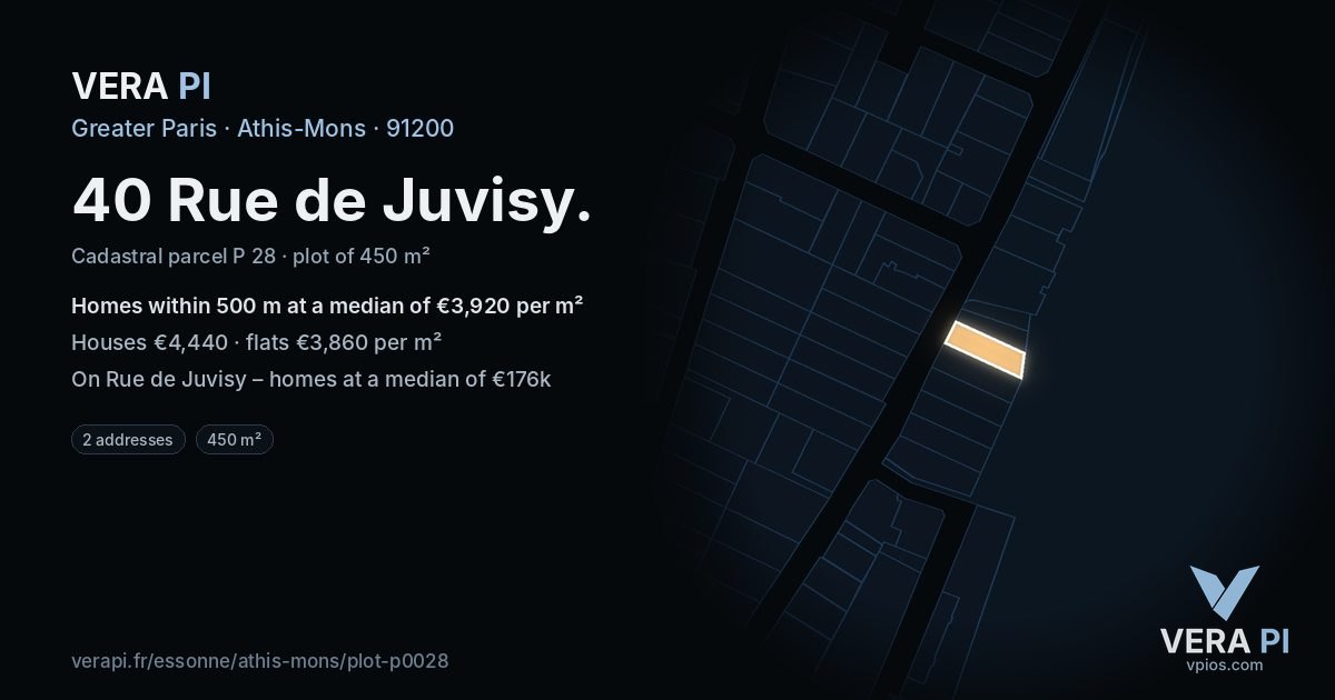 40 Rue de Juvisy, Athis-Mons at night – the plot lit, the parcels around coloured by the prices near them
