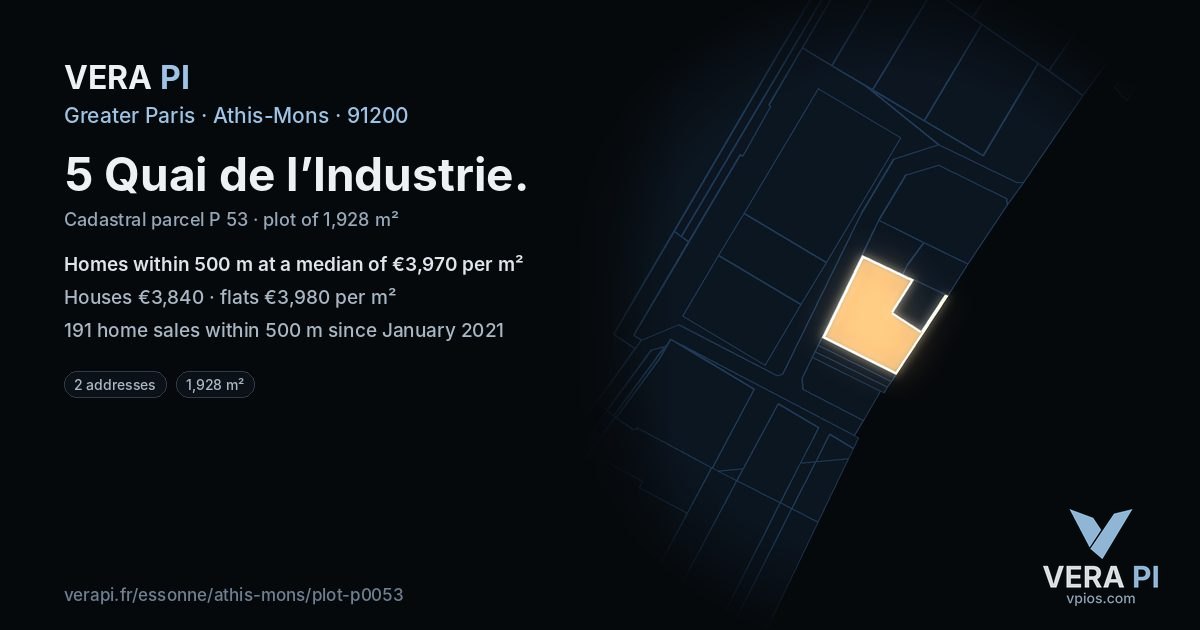 5 Quai de l’Industrie, Athis-Mons at night – the plot lit, the parcels around coloured by the prices near them